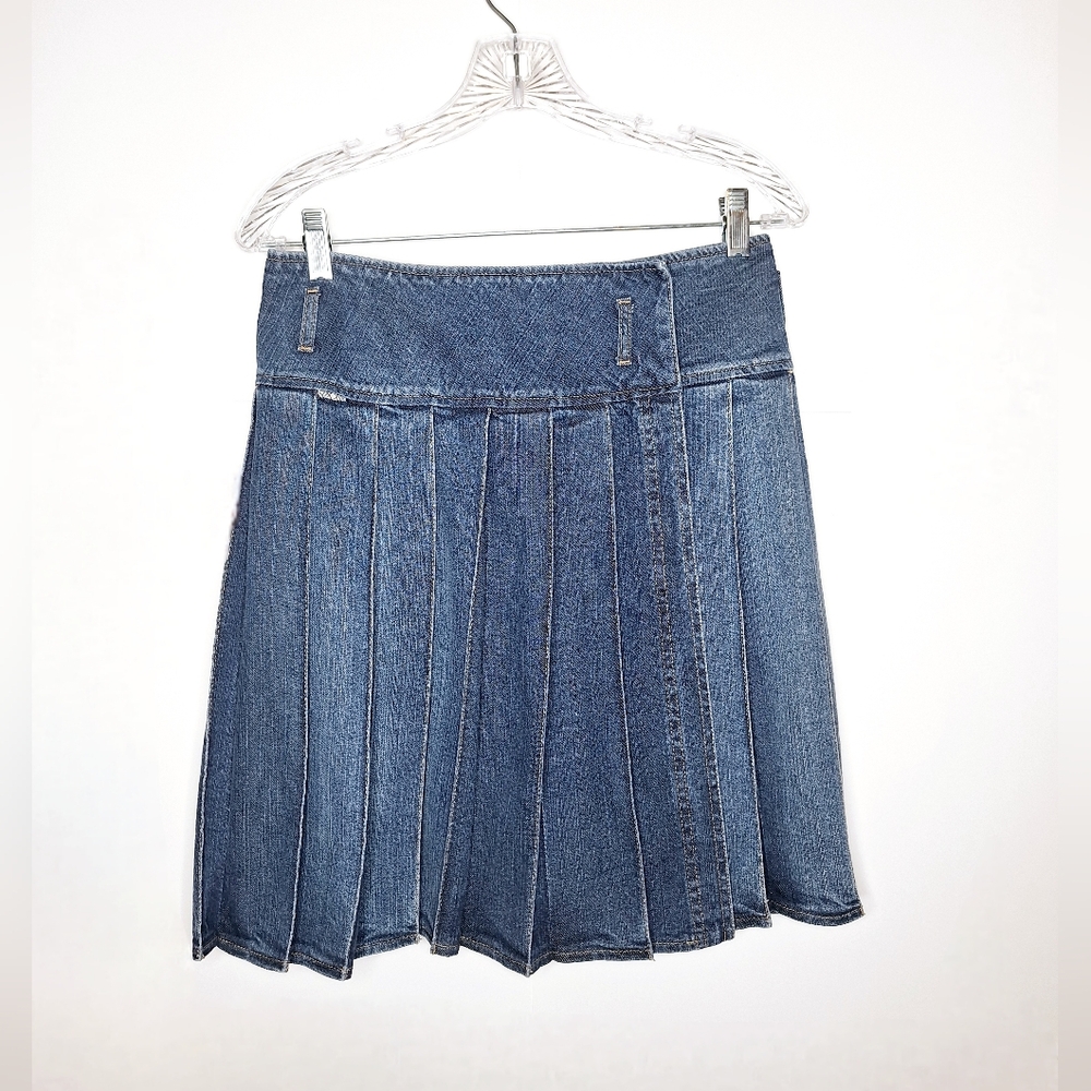 Burberry brand"Pleated In Burberry"Preppy,coquette girl, pleated, denim skirt.